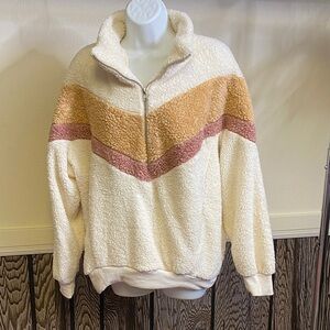 Entro Cream and Tan Chevron Women's Half Zip Sweater